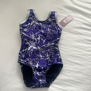 Basic Moves Gymnastics Leotard Purple Silver Metallic Size 4 5 girls child NEW